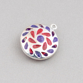 Componente Connettore Perline Di Ottone Smaltato Pendente Tondo Piatto 20mm 6pz Rodiato Rosso Viola 2