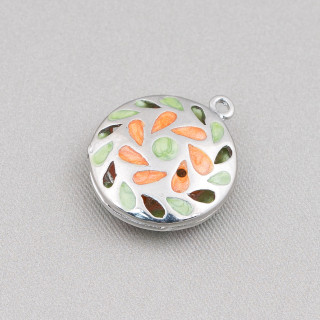 Connecteur Composant Laiton émaillé Perles Pendentif Rond Plat 20mm 6pcs Rhodium Vert Orange