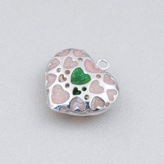 Componente Connettore Perline Di Ottone Smaltato Perline Cuore 24mm 6pz Rodiato Cipria Verde