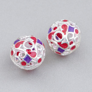 Conector De Componentes Cuentas De Latón Esmaltado Esfera 19x16mm 6pcs Plata Rojo Y Morado