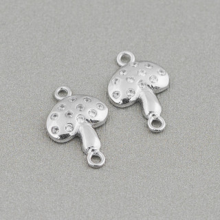 Componente De Plata Con Circonitas Con 2 Anillos De Hongo 8x13mm 10pcs