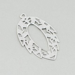 925 Silver Pendant Component Perforated Filigree Leaf 23x38mm 4pcs