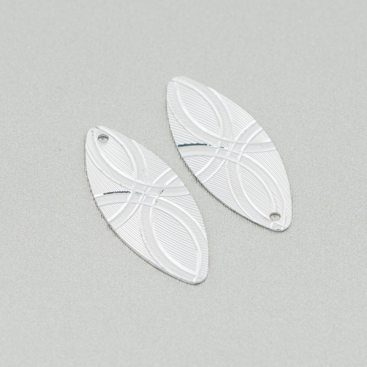 Composant Pendentif En Argent 925 Plaque De Riz Travaillé Double Face 10x18mm 10pcs