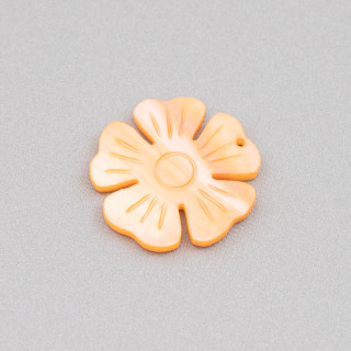 Componente de colgante de nácar plano grabado 25 mm 4 piezas Melocotón