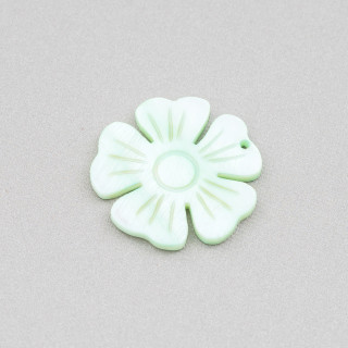 Pendentif Nacre Plate Gravé Composant 25mm 4pcs Vert Clair