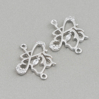 Connecteur Composant Argent 925 Abstrait Avec Zircons 16x17mm 8pcs Rhodium