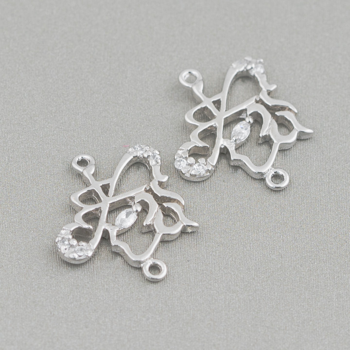 925 Silver Component Connector Abstract With Zircons 16x17mm 8pcs Rhodium Plated