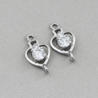 925 Silver Component Connector Heart With Light Point 8x16mm 10pcs Rhodium Plated