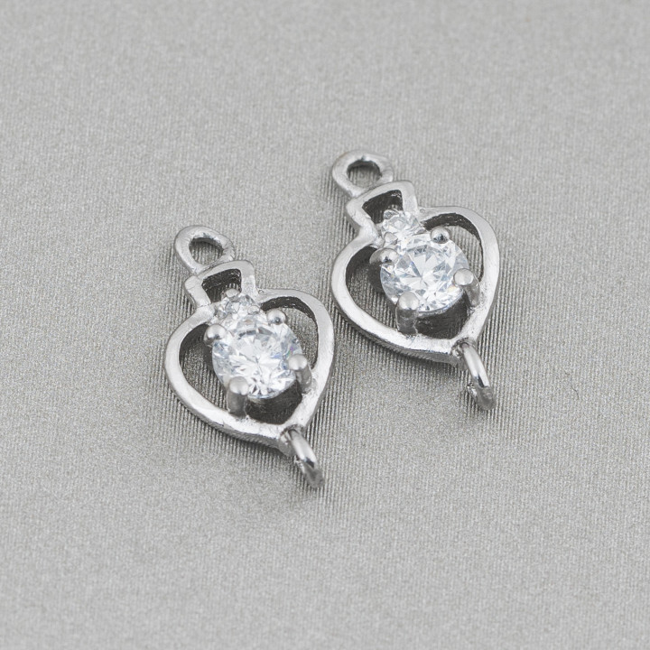 Connecteur Composant Argent 925 Coeur Avec Point Lumineux 8x16mm 10pcs Rhodié