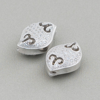 Connecteur Composant Argent 925 Ondulé Avec Zircons 12x17mm 2pcs Rhodié