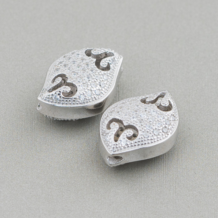 Connecteur Composant Argent 925 Ondulé Avec Zircons 12x17mm 2pcs Rhodié