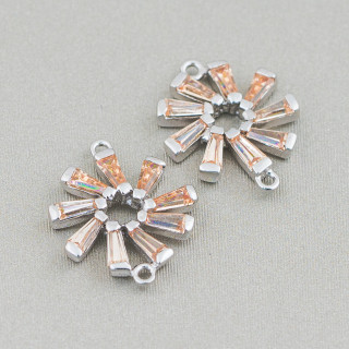 Connector Component Of 925 Silver Washer With Champagne Zircons 14x17mm 4pcs