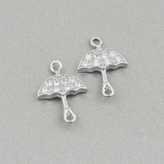 Connector Component Of 925 Silver With Zircons With 2 Umbrella Rings 10pcs