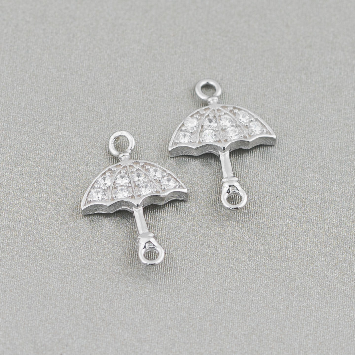Connector Component Of 925 Silver With Zircons With 2 Umbrella Rings 10pcs