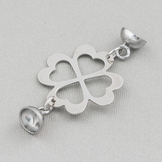 Clip De Collar De Plata De Ley 925 Con Copa De Trébol De Cuatro Hojas Rodiada 20mm 3 Piezas De Rodio