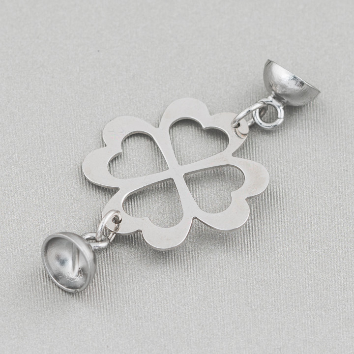 Halskettenclip aus 925er Sterlingsilber mit rhodiniertem Kelch mit vierblättrigem Kleeblatt, 20 mm, 3 Stk. Rhodium