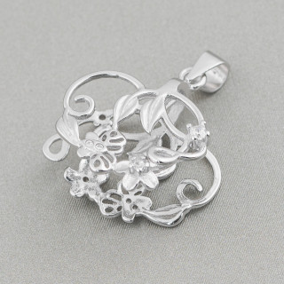 Hook for 925 Silver Pendant with Zircons Flowers and Butterflies 22x25mm 2pcs White Rhodium Plated