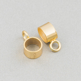 Gancio Per Pendente Di Argento 925 Tubolare Con Foro 5mm E Anellino 4mm 18pz Dorato