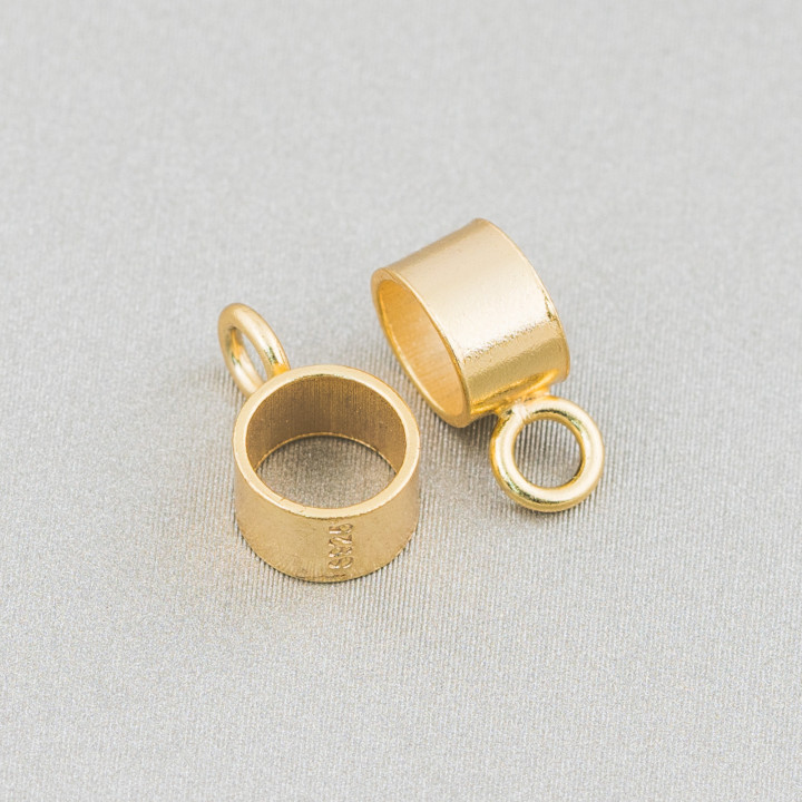 Gancho Para Colgante De Plata 925 Tubular Con Agujero 5mm Y Anilla 4mm 18pz Dorado