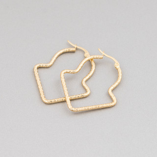 Fantasy Steel Earrings 33x40mm 5 Pairs Golden