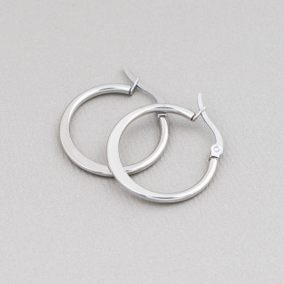 Boucles d'Oreilles Acier Lisse Rond Plat 20mm 12Paires