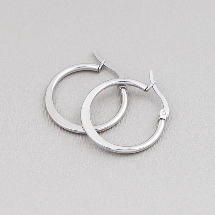 Aretes De Acero Liso Con Aro Plano 20mm 12 Pares
