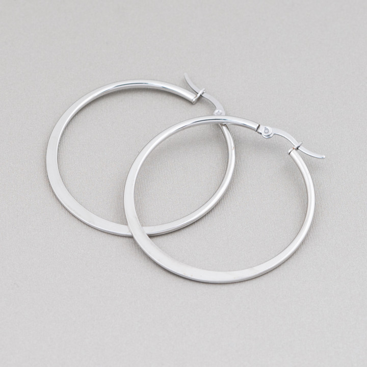 Boucles d'Oreilles Acier Lisse Diadème Plat 35mm 6 Paires