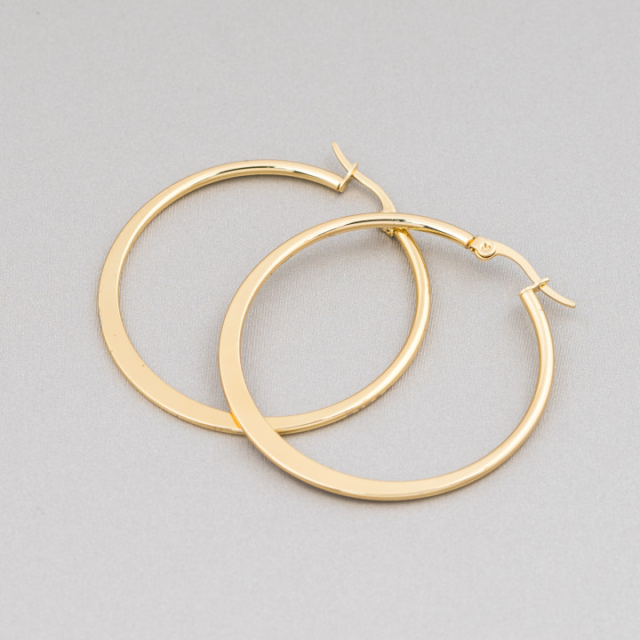 Aretes De Acero Liso Con Aro Plano 35mm 6 Pares Dorado
