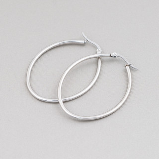 Smooth Oval Steel Earrings 35mm 6 Pairs