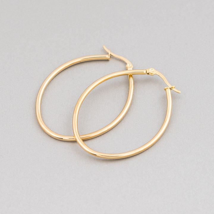 Pendientes Ovalados Acero Liso 35mm 6 Pares Dorado