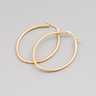 Pendientes Ovalados Acero Liso 45mm 5 Pares Dorado