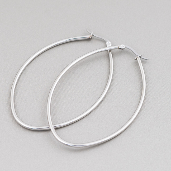 Pendientes Ovalados Acero Liso 65mm 4 Pares