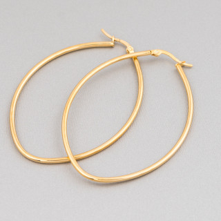 Smooth Oval Steel Earrings 65mm 4 Pairs Gold