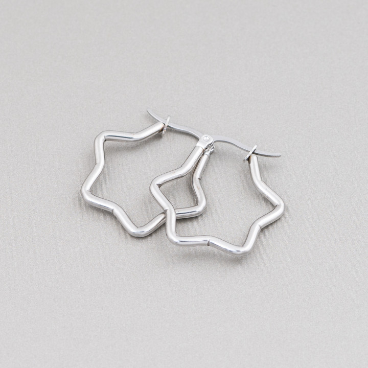 Pendientes Estrella Acero Liso 25mm 10Par