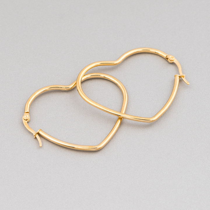 Pendientes Corazón Acero Liso 35mm 6 Pares Dorado