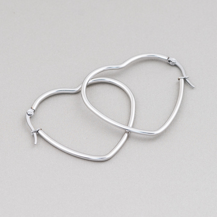 Smooth Steel Heart Earrings 50mm 4 Pairs