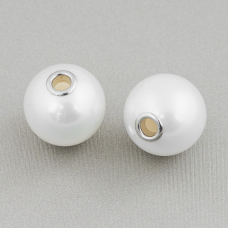 Komponente Kugeln Zwischenkugel Großes Loch aus mallorquinischen Perlen mit 925 Silber 16mm 4St