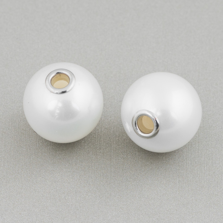 Komponente Kugeln Zwischenkugel Großes Loch aus mallorquinischen Perlen mit 925 Silber 16mm 4St