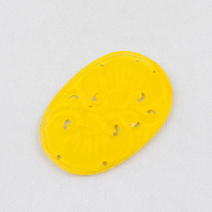 Componente Di Giada Burma Inciso Piastra 2pz Ovale 35x50mm Giallo