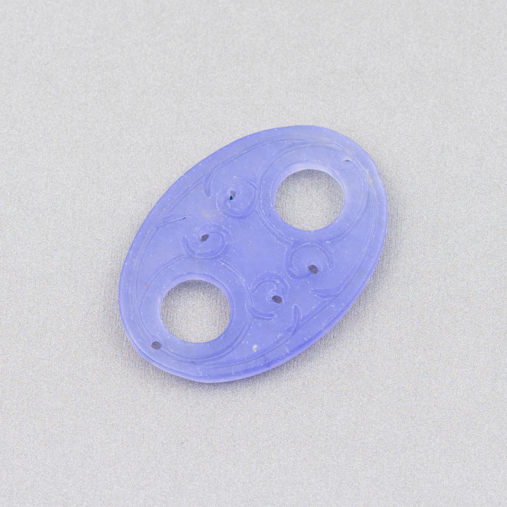 Burma Jade Component χαραγμένο πιάτο 2τμχ Οβάλ Διπλή Τρύπα 25x36mm Λιλά