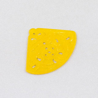 Componente Di Giada Burma Inciso Piastra 2pz Ventaglio 40x32mm Giallo