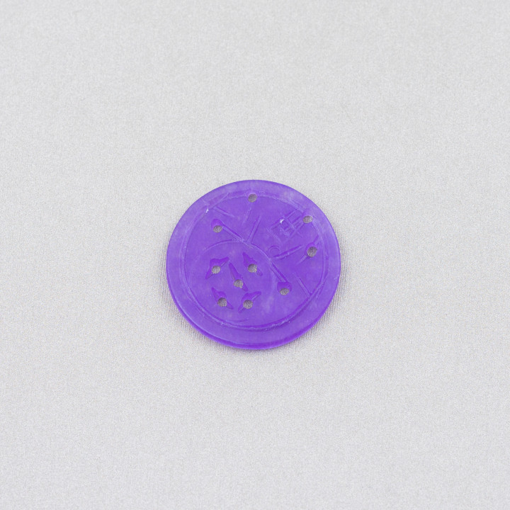 Burma Jade Component Engraved Plate 3pcs Round 23-25mm Purple