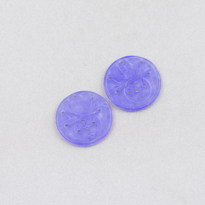 Componente Di Giada Burma Inciso Piastra 4pz Tondo 19-21mm Lilla