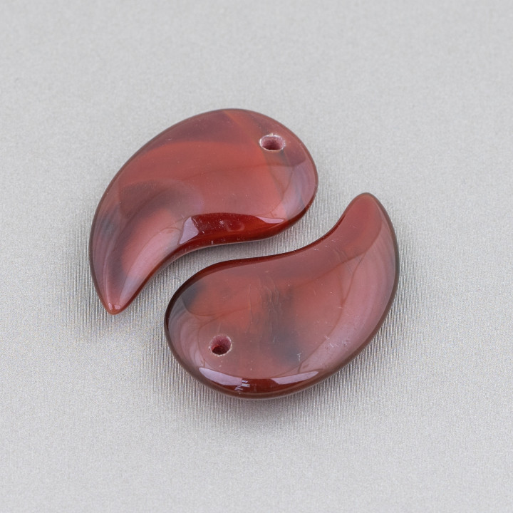 Komma-Tropfen-Anhänger-Komponente 20 x 30 mm, 6 Stück, dunkelroter Achat