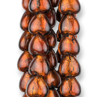 Murano Glass Beads Heart 12mm 21pcs Brown