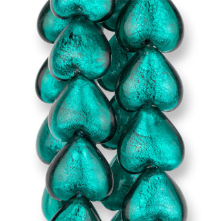 Murano Glass Beads Heart 20mm 13pcs Emerald Green