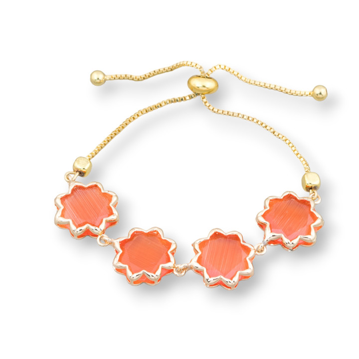 Bronze-Armband mit Katzenauge 16 mm Set verstellbare Größe Up-Down Orange