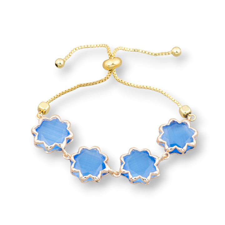 Pulsera Bronce Con Ojo De Gato 16mm Ajustable Tamaño Up-Down Azul