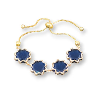 Pulsera Bronce Con Ojo De Gato 16mm Ajustable Tamaño Arriba-Abajo Azul Oscuro