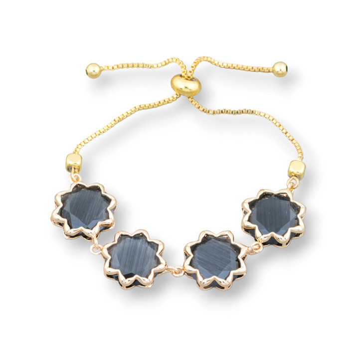 Bronze-Armband mit Katzenauge 16 mm Set verstellbare Größe Up-Down Dunkelgrau